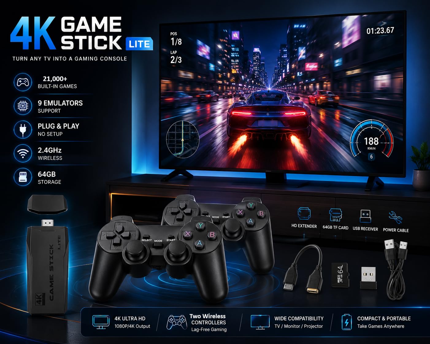 M8 Wireless TV Game Console - 21,000+ Classic Games -8