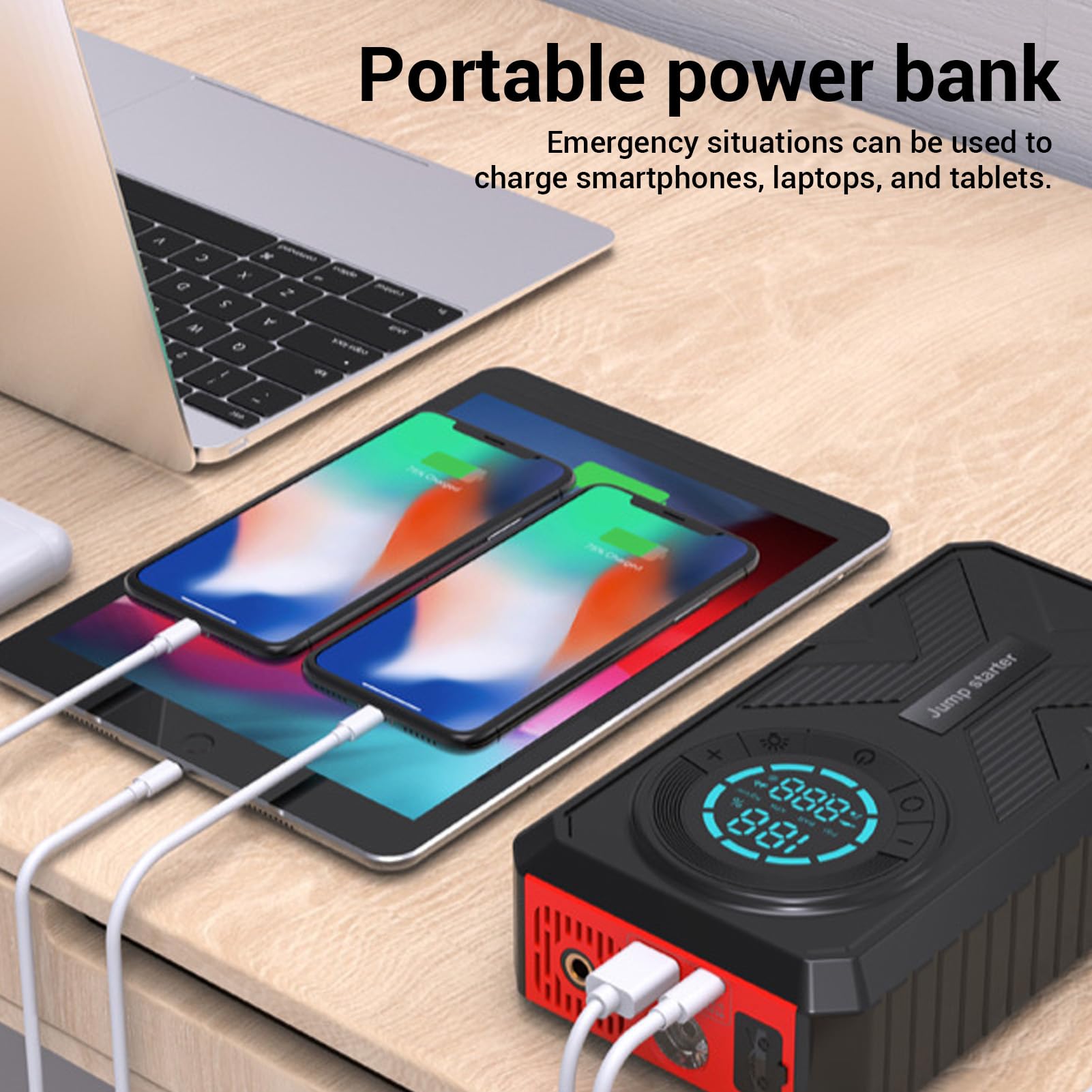Jectse Arrancador de Coche, 2000 A con Batería de 18000 MAh, Compresor de Aire de 150 PSI, Batería Externa, Linterna LED, para Arranque de Emergencia de Vehículos de 12 V, Camiones,