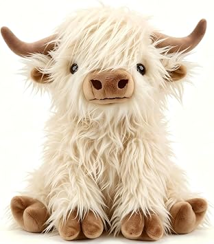 OROZCOR Microwavable Stuffed Animals Toy, Weighted Highland Cow Plush, Fluffy Cute Highland Cow Stuffed Animal Gifts for Kids Adults Girls Boys Microwavable Beige Cow