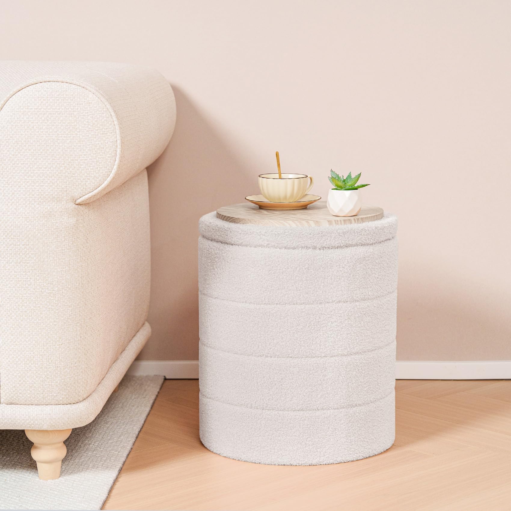 Bonlife Pouf Contenitore, Portaoggetti Piccolo Baule, Poggiapiedi Pieghevole Cubo, Cassapanca, per Ingresso, Soggiorno e Camera da Letto, Bianco, 37x37x45 cm