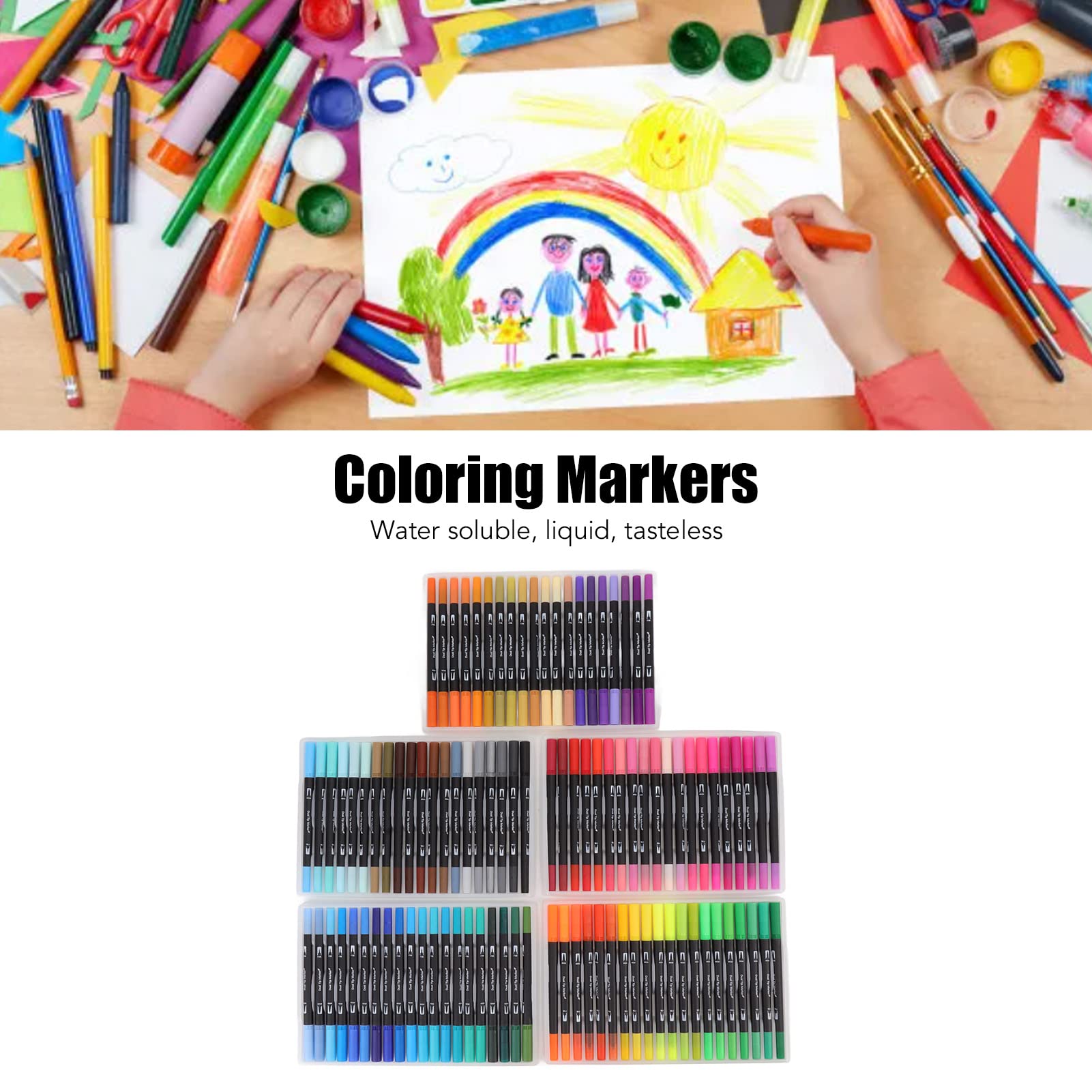 Set di pennarelli a doppia punta, 100 colori di pennarelli da colorare lavabili con punta a pennello e punta fine, pennarelli artistici solubili in acqua per studenti, artisti,
