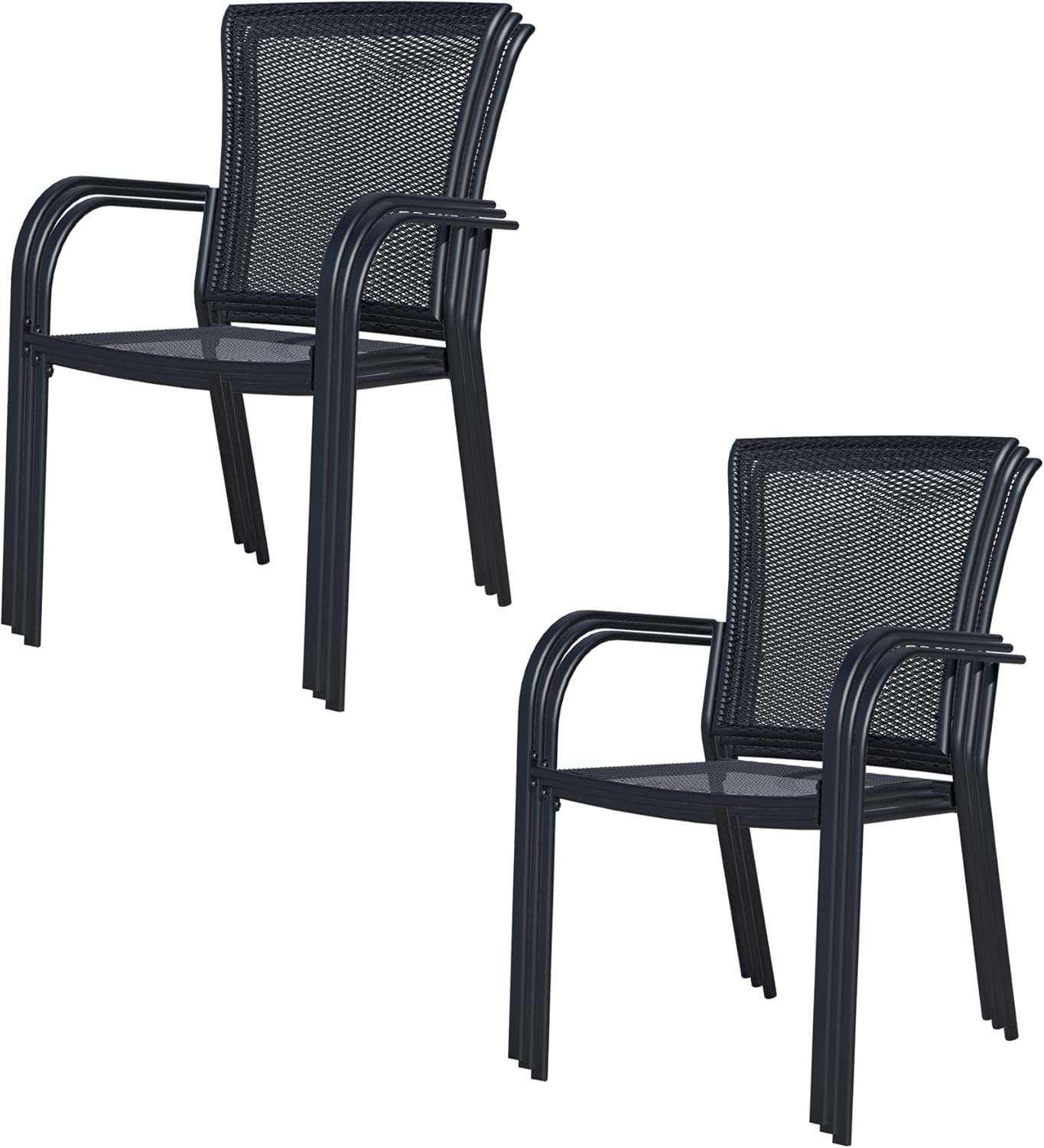 Outdoor Metal Patio Chairs Set of 6, Stackable Iron Mesh Dining Chairs with Armrests, All-Weather Bistro Chairs for Garden, Backyard, Porch, or Balcony