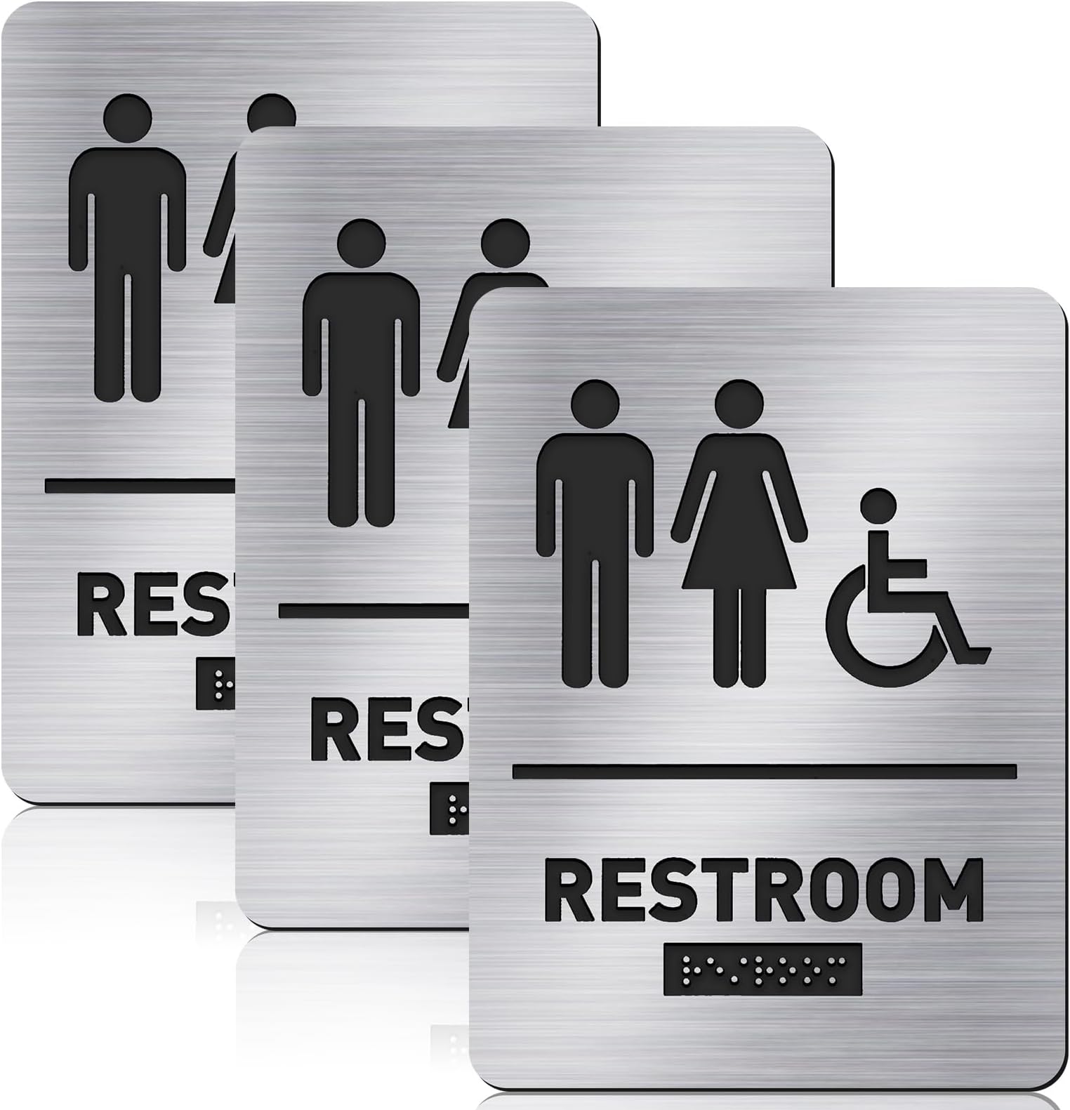Oudain Ada Compliant Restroom Sign with Braille Unisex Handicap Bathroom Sign for Business Restaurant(Silver,1 Pcs)