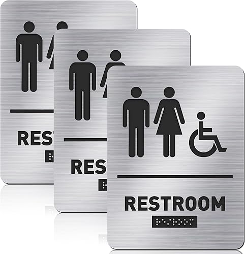 Vista 8 de Oudain Ada Compliant - Letrero de baño con braille unisex, para discapacitados, para restaurante de negocios (dorado, 1 unidad)