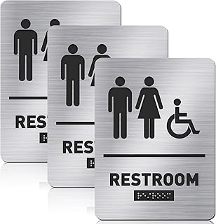 Oudain Ada Compliant Restroom Sign with Braille Unisex Handicap Bathroom Sign for Business Restaurant(Silver,1 Pcs)