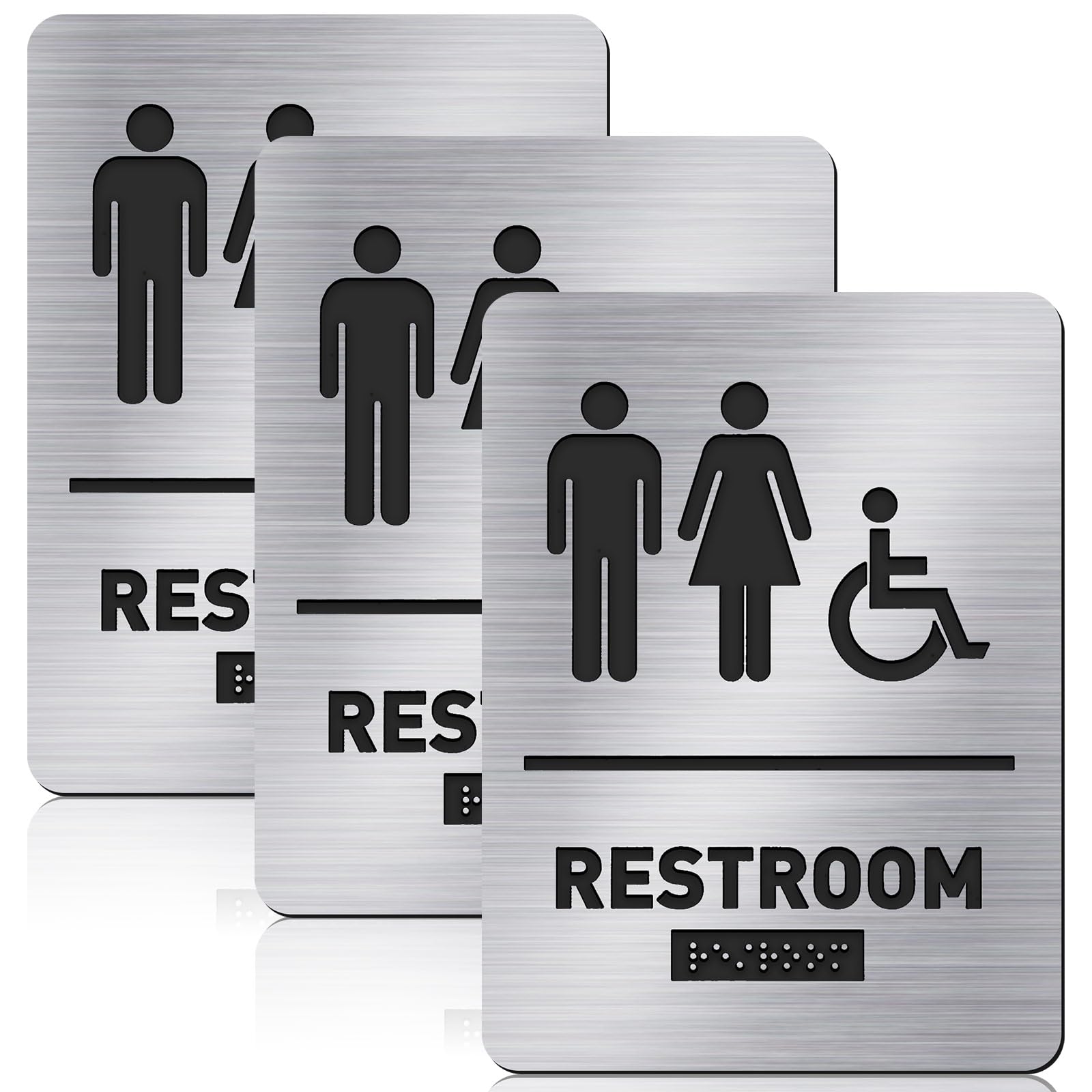 Oudain Ada Compliant Restroom Sign with Braille Unisex Handicap Bathroom Sign for Business Restaurant(Silver,1 Pcs)