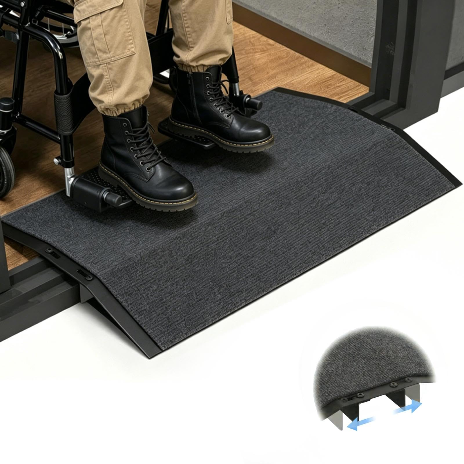 Rampa progowa dla wózków inwalidzkich, 70 x 43 x 4 cm, rampa progowa z matą antypoślizgową do przejść drzwiowych o szerokości 7-13 cm, most progowy do wózków inwalidzkich, chodzika, robota ssącego