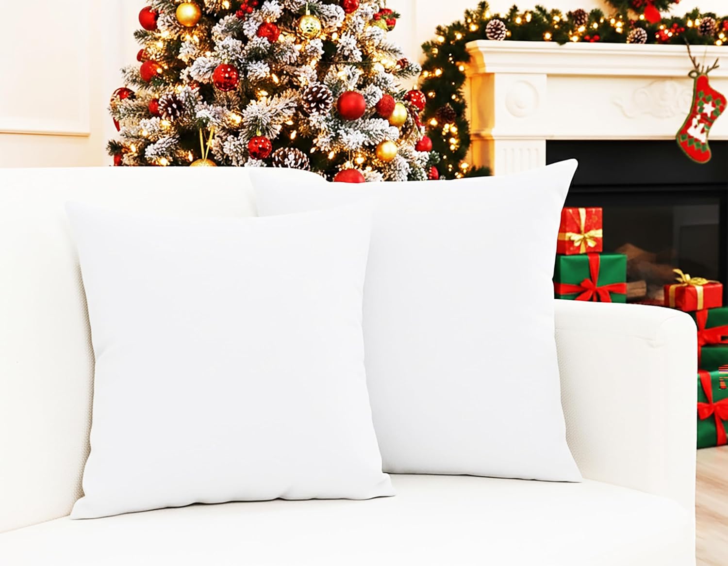 PurpleEssences Pack of 2 Cotton Pillow Covers Decorative Throw Pillowcase Soft Solid Cushion Case for Sofa Car Bedroom - Spring Easter Summer - 22x22 Inch - White