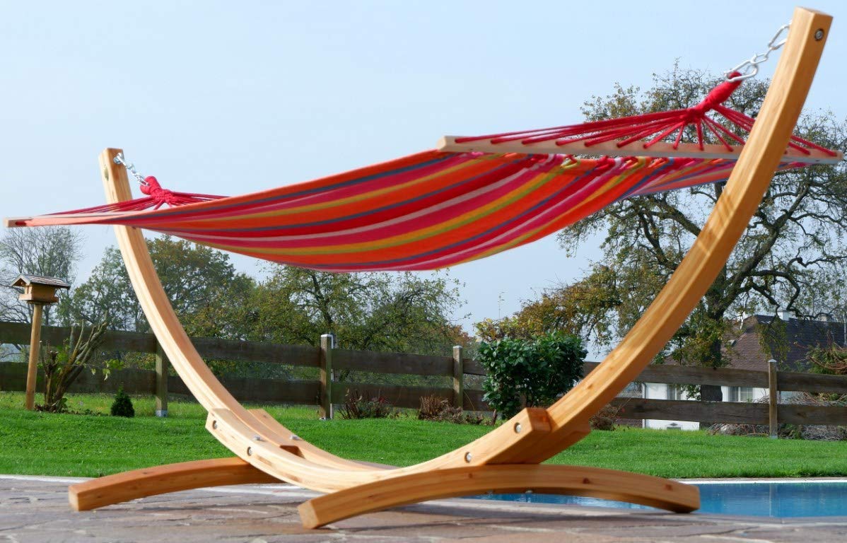 ALEOS. AS-S 320cm XL Cadre Deluxe pour Hamac de Bois de meleze avec hamac HM3 - Blanca-Alicia