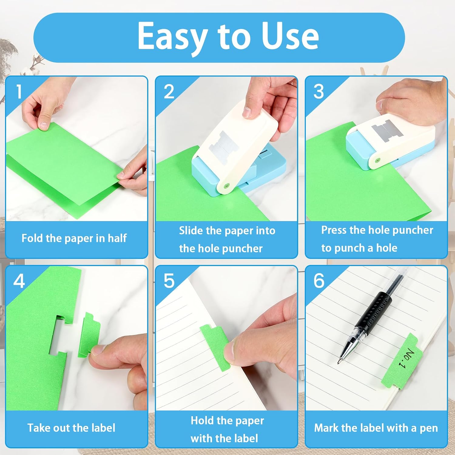 Tab Punch for Paper Crafts, File Index Label Cutter, Happy Planner Hole Puncher, Rounded Edge Punch for Journal Cutouts, Envelope Maker, Loose Leaf Separator, Book Card Making