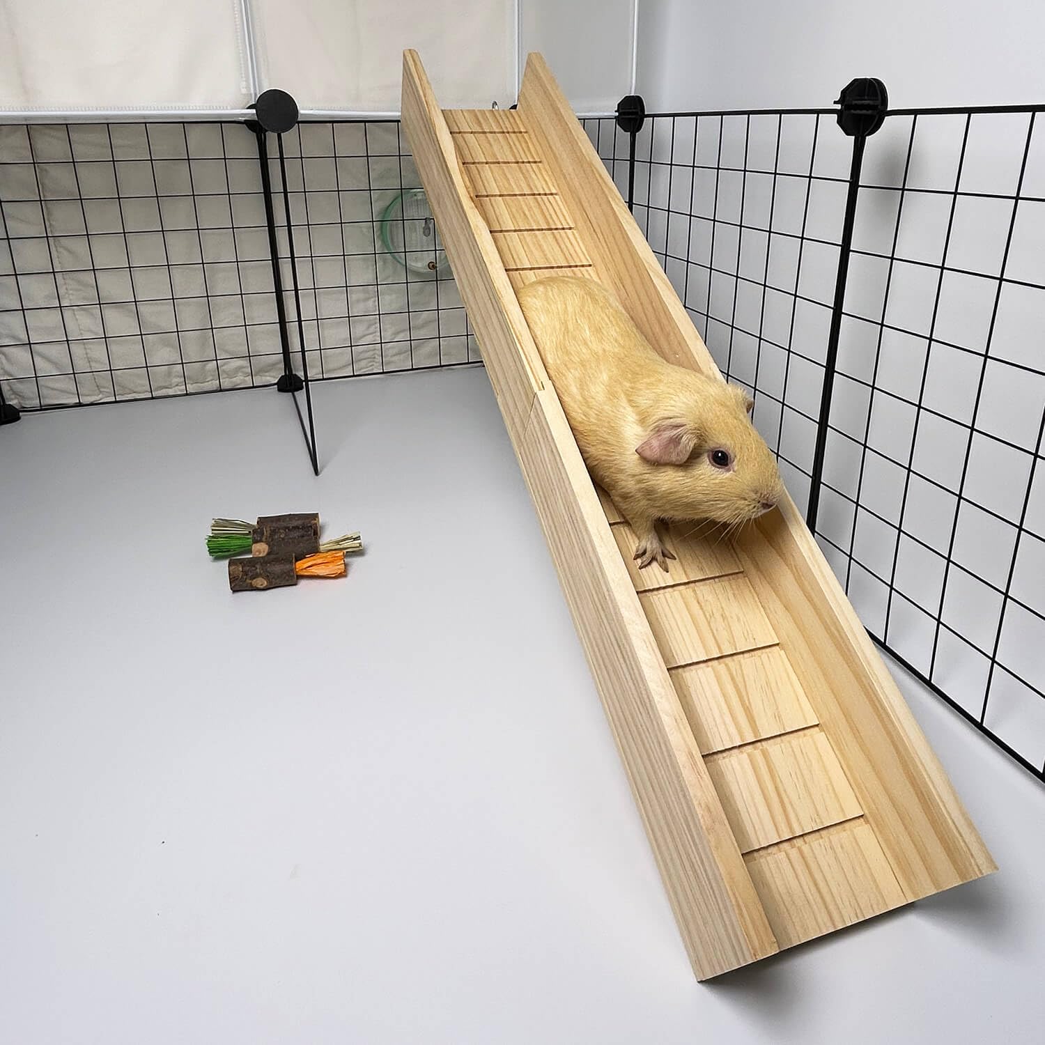 Puente de cobayas, rampa de escalera de madera para animales pequeños, puente de rampa de jaula de cobayas, accesorios de jaula de cobayas, hurones, chinchillas (grande)