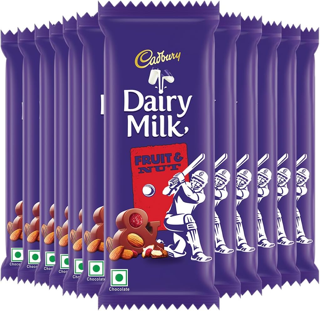 Cadbury Dairy Milk Fruit and Nut Cricket Pack Chocolate Bar, 36 g (Pack of 12)