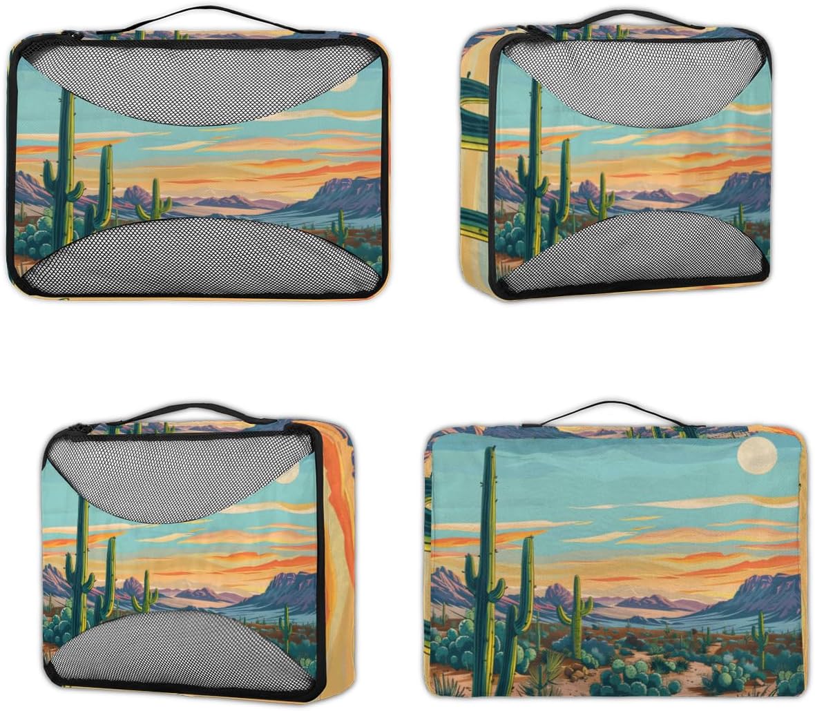Cactus Desert Scenery 4 Set Packing Cubes Packing Cubes for Women Lightweight Travel Essential Bag Clothes Carry on Suitcase Bags for Accessories Essentials