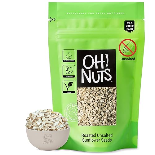 Oh! Nuts Semillas de girasol sin cáscara  tostado sin sal  2 libras  Snack potenciador de energía saludable  Empaquetado en bolsa con cierre de