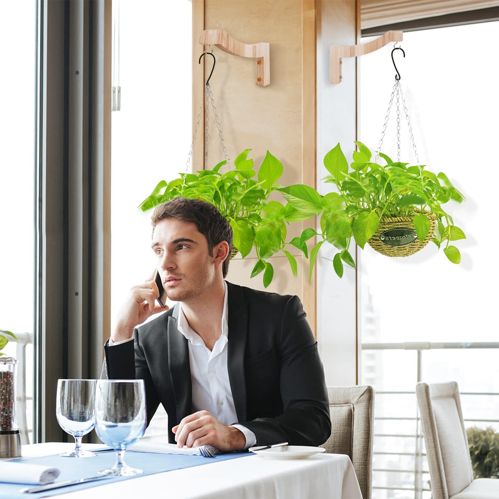 Ganci Da Parete In Bambù Per Piante - Set Di 3 Supporti Per Vasi Sospesi, Design Naturale - Foto 1