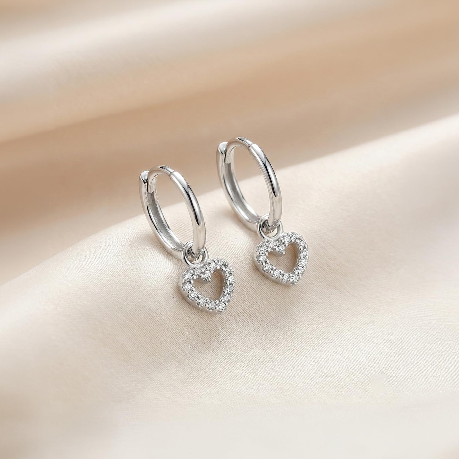 LeCalla 925 Sterling Silver Huggie Hoop Earrings for Women | Rhodium-Plated CZ & Moissanite Dangle Hoop Earrings | Heart, Double Hoop & 3 Stone Designs Hoops | Hypoallergenic Small Hoops Earring Gift for Women