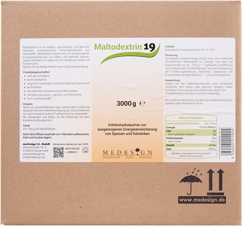 medesign Maltodextrin 19 (DE 18-20), 3kg | Carbohydrate powder from corn starch | for energy accumulation or weight gain