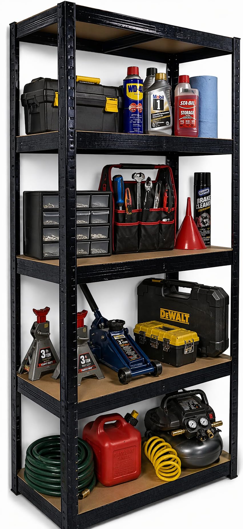 DIVCHI 5 Tier Storage Rack Heavy Duty Shelving Aluminium Garage Shelves Heavy Duty Shed Storage Racking Shelf For Warehouse Workshop & Office (Black, Pack of 1)