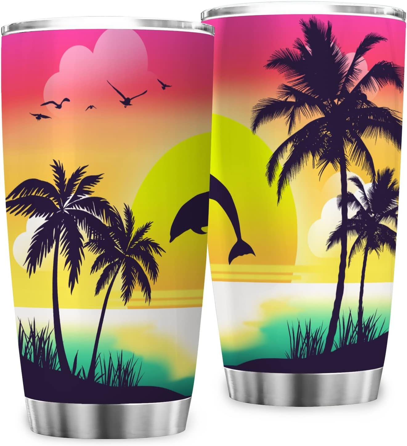 Tumbler Tropical Palm Tree Sunset Stainless Steel Coffee