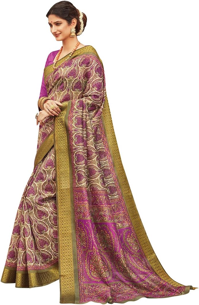 Craftsvilla Women's Kanjivaram Silk Zari Border Designer Purple Saree with Blouse Piece