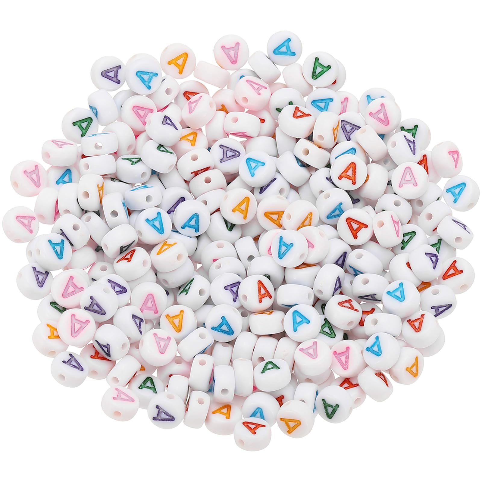 PATIKIL Round Letter Beads, 300 Pcs Letter A Acrylic Alphabet White Beads Colored Letters for Jewelry Making Bracelets Making Necklaces DIY, Multicolor
