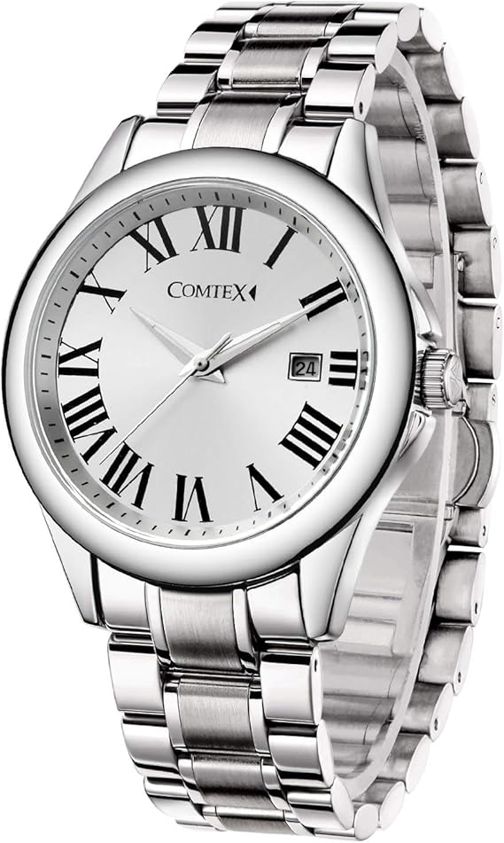 Amazon Comtex メンズ 腕時計 オールステンレス ローマ字 日付 クオーツ 時計 ホワイト メンズ Watch メンズ腕時計 腕時計 通販