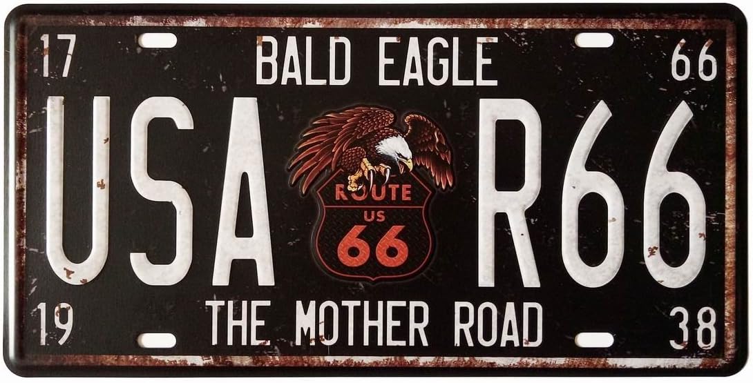 VintageBee Retro Sign Wall Metal Home Pub Bar Poster Metal Vintage Plate Number American Dream The Mother Road Route66 Bald Eagle California 6'' X 12'' k240