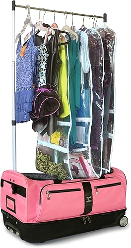 Miniatura 3 de Travolution  Perchero de ropa de 28 pulgadas con ruedas, plegable, ligero, con parte inferior caída, equipaje de viaje, opciones de color, RosaNegro