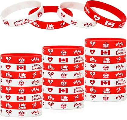 FSHANEE 24 Pcs Canada Rubber Bracelets Canadian Birthday or Retirement Patriotic Party Supplies