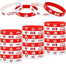 FSHANEE Canada Patriotic Rubber Bracelets, Canadian Birthday or Retirement Party Supplies - Canada Day Favors Silicone Wristbands, Canadian Pride Party Goodie Gift Bag Stuff Fillers - Set of 24 Pcs