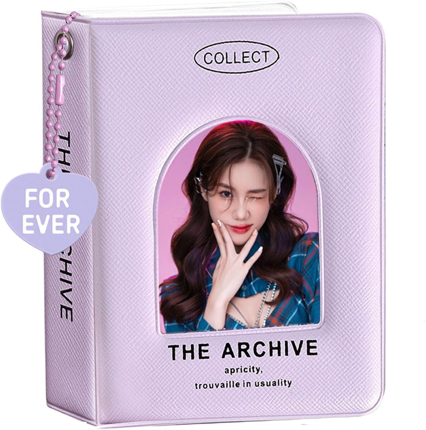 3 Inch Kpop Photocard Binder, 40 Pockets Portable Photocard Holder Book Mini Photo K-pop Album, Window Hollow Kpop Binder Collector Book Photo Card Holder Album with Lovely Pendant (Leather Cover)