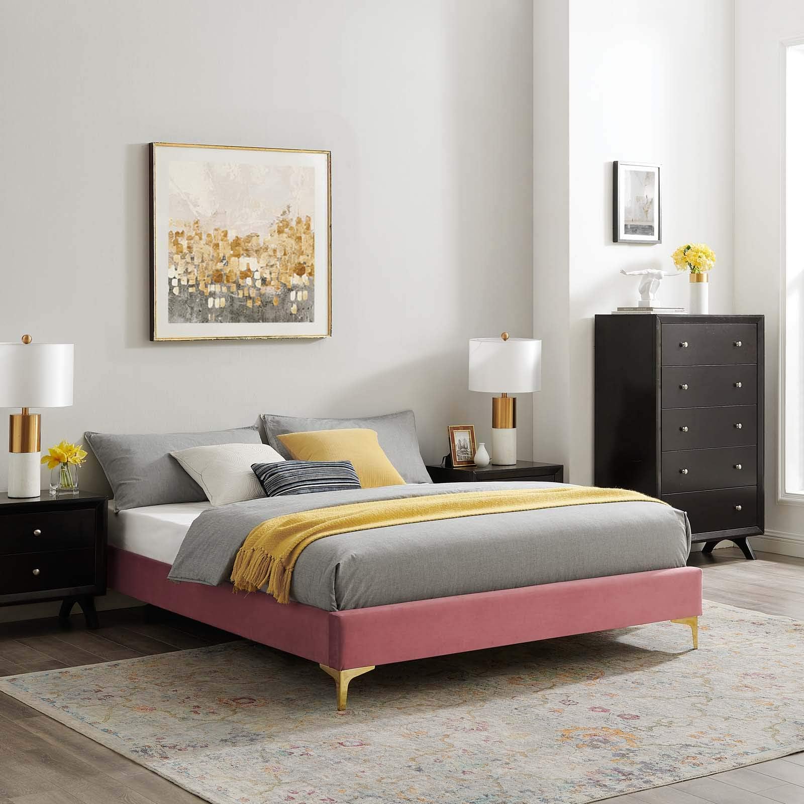 Modway MOD-6306-DUS Sutton Full Performance Velvet Bed Frame, Dusty Rose