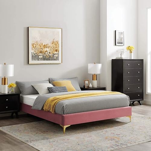 Modway MOD-6275-DUS Sutton Queen Performance Velvet Bed Frame, Dusty Rose