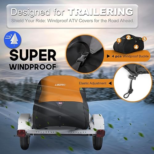 Miniatura 10 de 600D ATV Cover - Waterproof Heavy Duty Trailerable Quad Cover - All Season Weather Proof Outdoor UV Protection for Polaris, Kawasaki, Yamaha, Black
