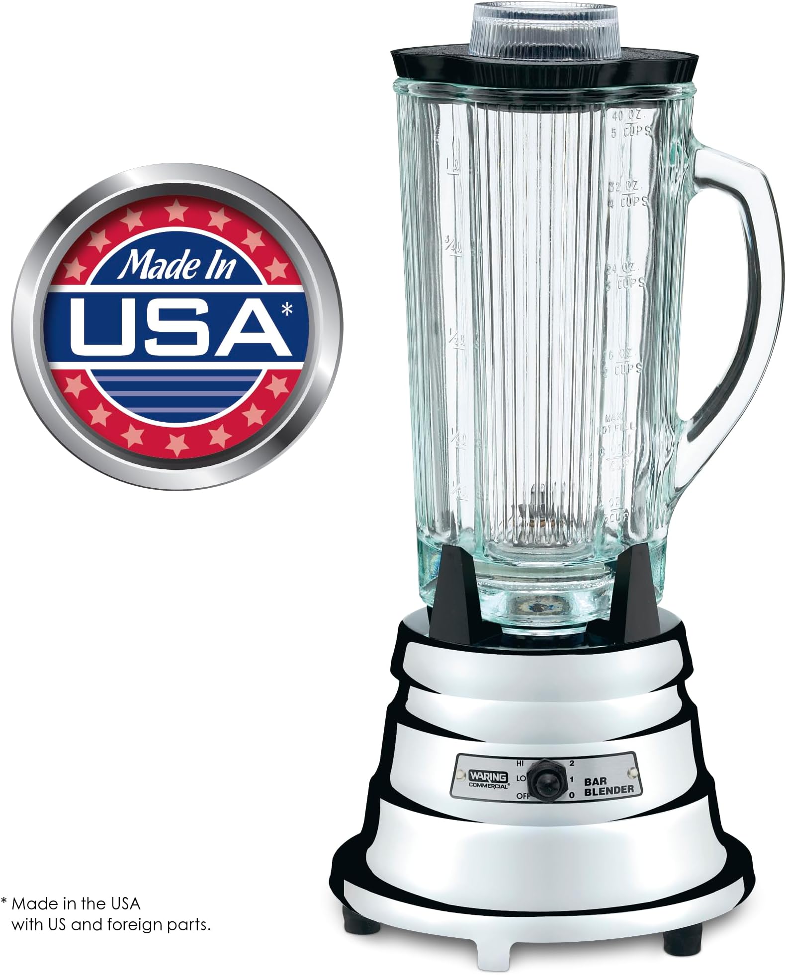 Waring Commercial BB900G 1/2 HP Chrome Bar Blender with 40-Ounce Glass Container