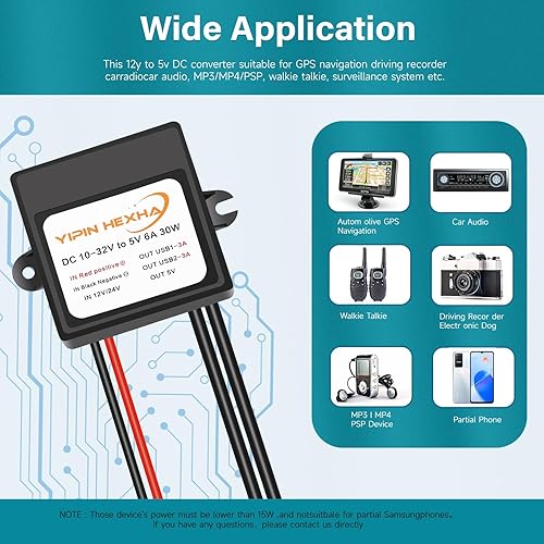 Miniatura 6 de Convertidor DC 12V 24V a 5V 6A 30W Dual USB hembra DC DC Buck convertidor adaptador reductor módulo