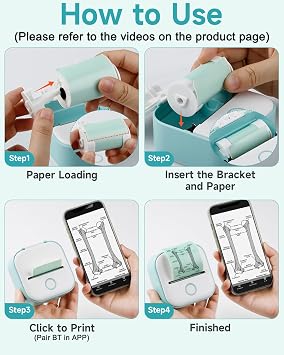 Memoking Print Pods Mini Printer - T02 Sticker Printer Portable Thermal Inkless Pocket Phone Sticker Maker Machine for Study Graphic, Anatomical Diagram, Photo