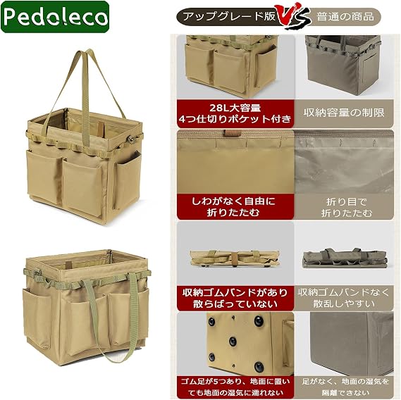 Outdoor Container Bag, 6.9 gal 28 L, Load Capacity 33.1 lbs 15 kg, Multifunctional Storage Bag, Portable, Firewood Bag, Toolbox, Fishing, Firewood Case, Storage Case, Camping Equipment, BBQ, Large Handbag, Large Capacity, Waterproof Green
