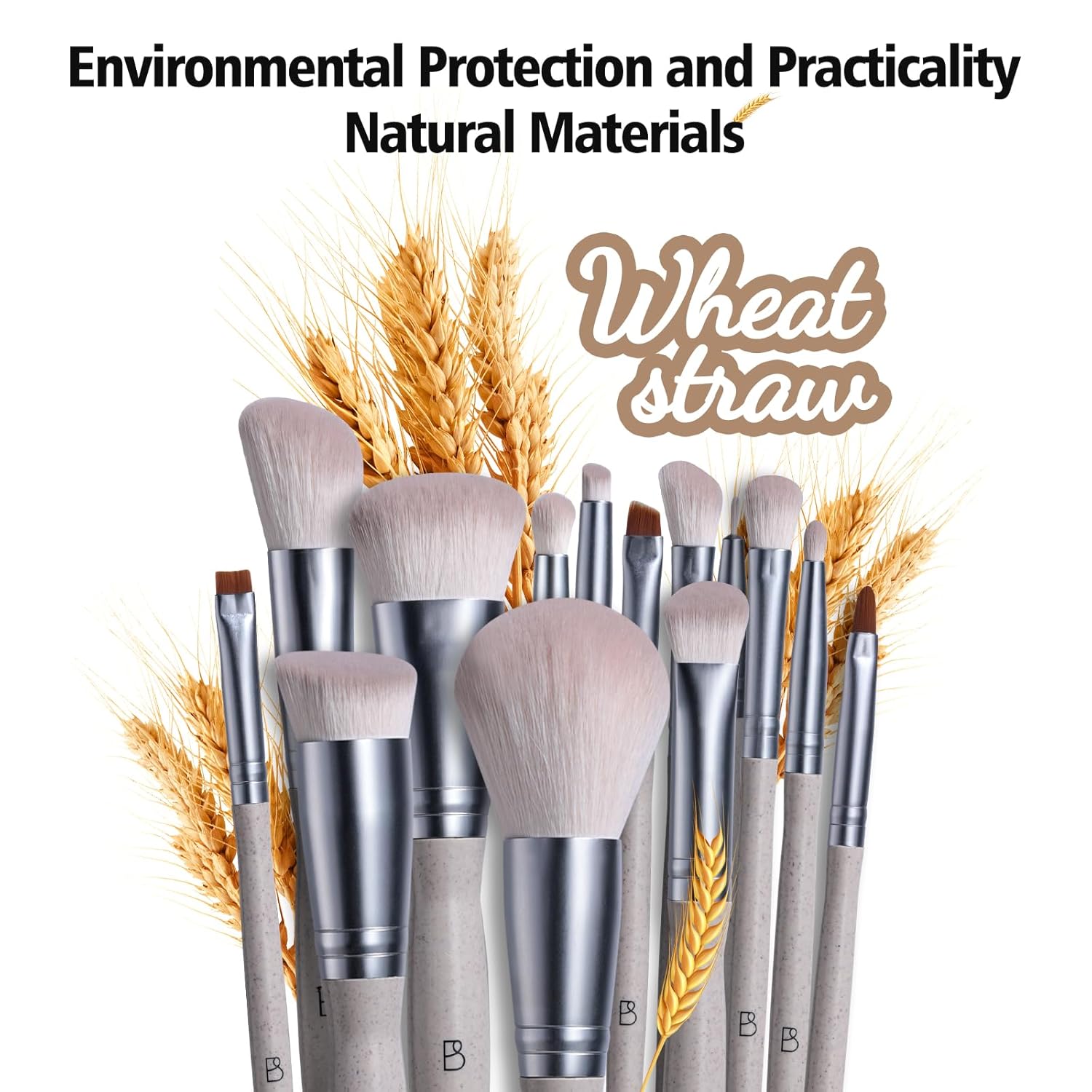 BS-MALL Makeup Brushes Set – Premium 14 Pcs Brush Collection with 4 Pcs Mini Sponges & Case, Perfect for Travel, Complete Beauty Tools for Women (Wheat straw)