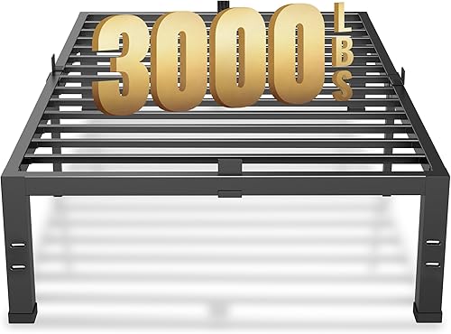 Miniatura 23 de MAF Marco de cama de tamaño matrimonial de 14 pulgadas, plataforma de metal resistente con soporte de listones de acero negro, marco de cama