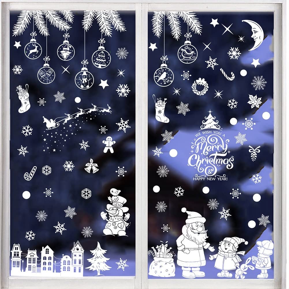 CELOTUS 9 X Weihnachts-Fensteraufkleber, Doppelseitiges Muster, Elektrostatische Aufkleber, Weihnachts-Elch-Wandaufkleber, Geruchlos, for Weihnachtsparty-Zubehör