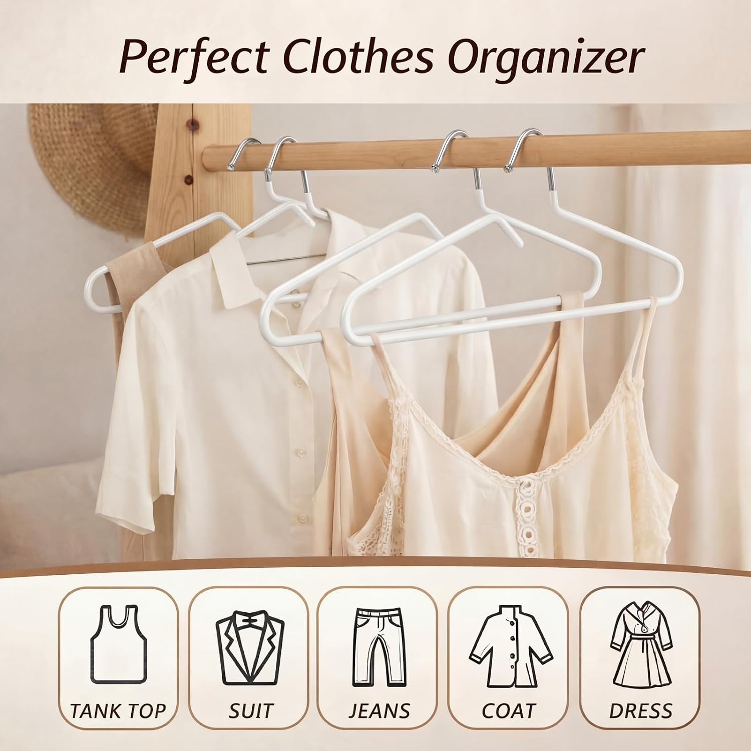 25 Pack Short Neck Non-Slip Metal Clothes Hangers, White Slim Space Saving Hangers for Clothes, Pants, Shirts, Tank Tops, Dresses, Jackets, Household Collar Protection, Closet Organization