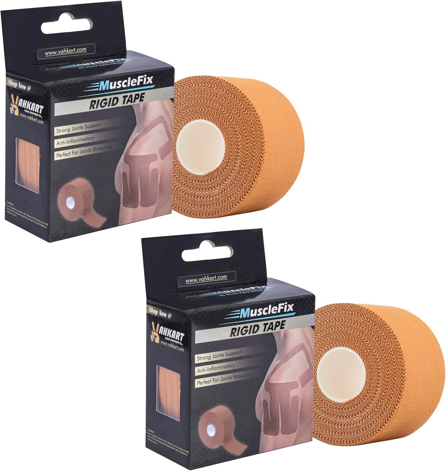 MuscleFix Rigid Sports Tape for Strong Joint Support, Injury Prevention & Athletic Strapping – Premium Non-Elastic Zinc Oxide Tape for Knees, Ankles & Shoulders (3.8 cm × 13.7 m) Pack of 2