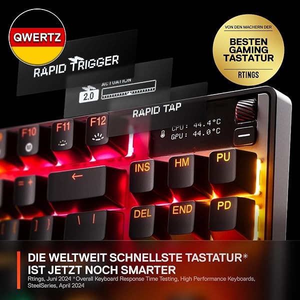 SteelSeries Apex Pro TKL Gen 3 - Gaming Keyboard - Hall Effect Switches; OmniPoint 3.0 - Adjustable Actuation - Game-Ready Presets - Rapid Trigger, Protection Mode, Rapid Tap/SOCD - German QWERTZ - 3