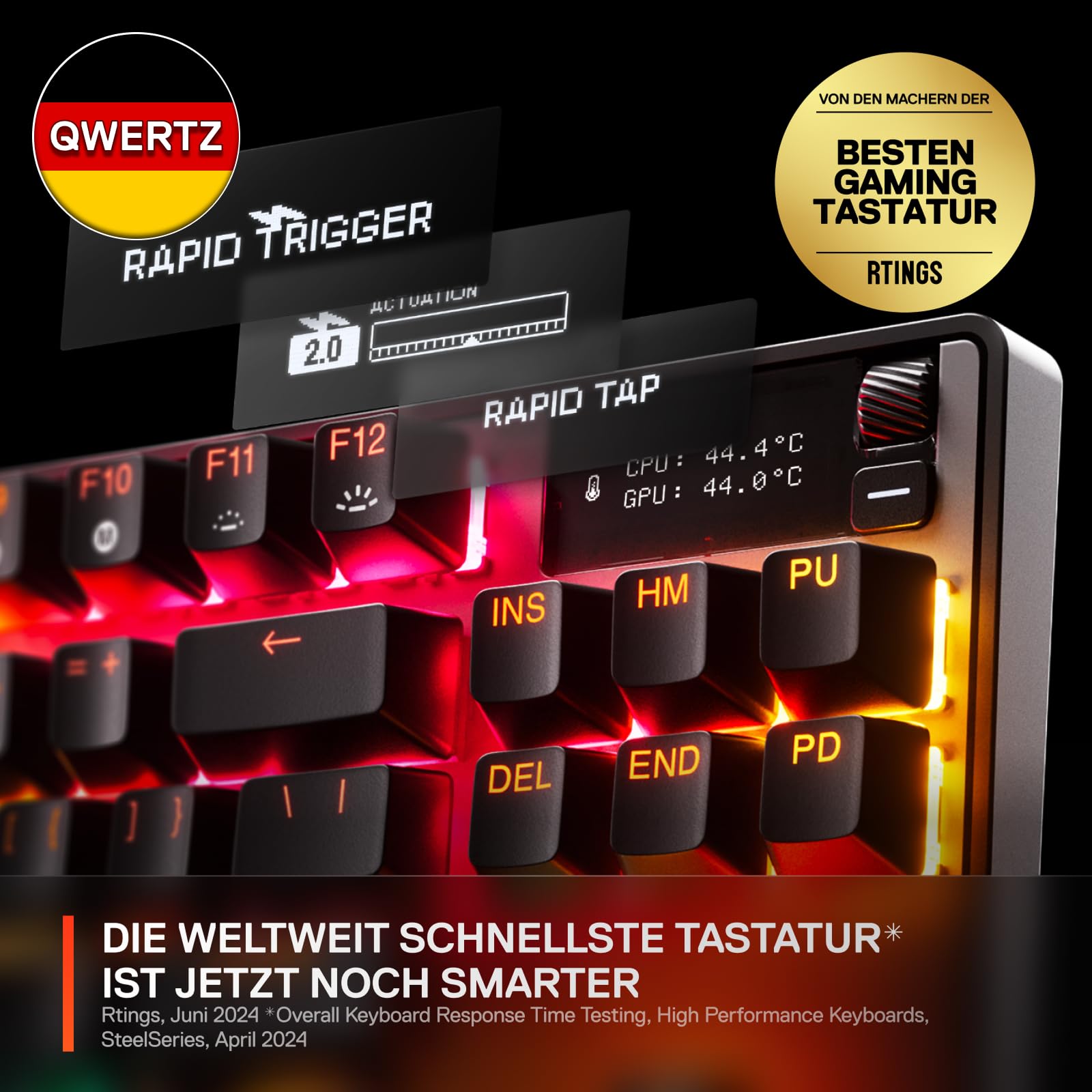 SteelSeries Apex Pro TKL Gen 3 - Gaming Keyboard - Hall Effect Switches; OmniPoint 3.0 - Adjustable Actuation - Game-Ready Presets - Rapid Trigger, Protection Mode, Rapid Tap/SOCD - German QWERTZ - 4