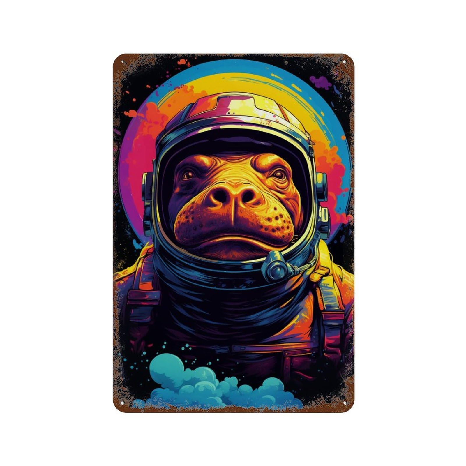 Space Dog Astronaut Art Print Distressed Metal Wall Sign 11.8"x7.9", Shabby Chic Decor for Garage, Pub Or Kitchen