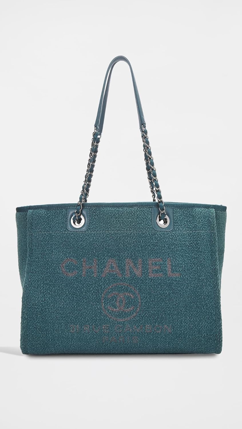 CHANEL Women's Pre-Loved Green Boucle Deauville Small Tote - Image 2