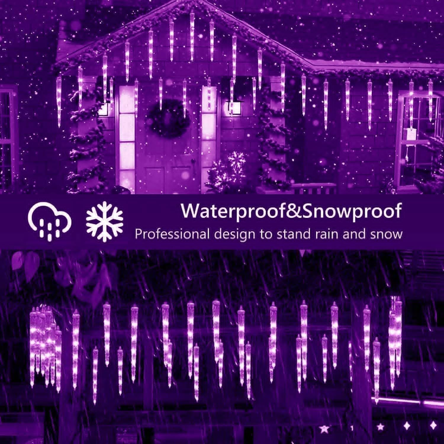 Guirlande lumineuse stalactite LED à piles, 20 m / 200 LED, rideau lumineux féérique en acrylique transparent, pour la décoration de Noël, des fêtes d'hiver (violet)