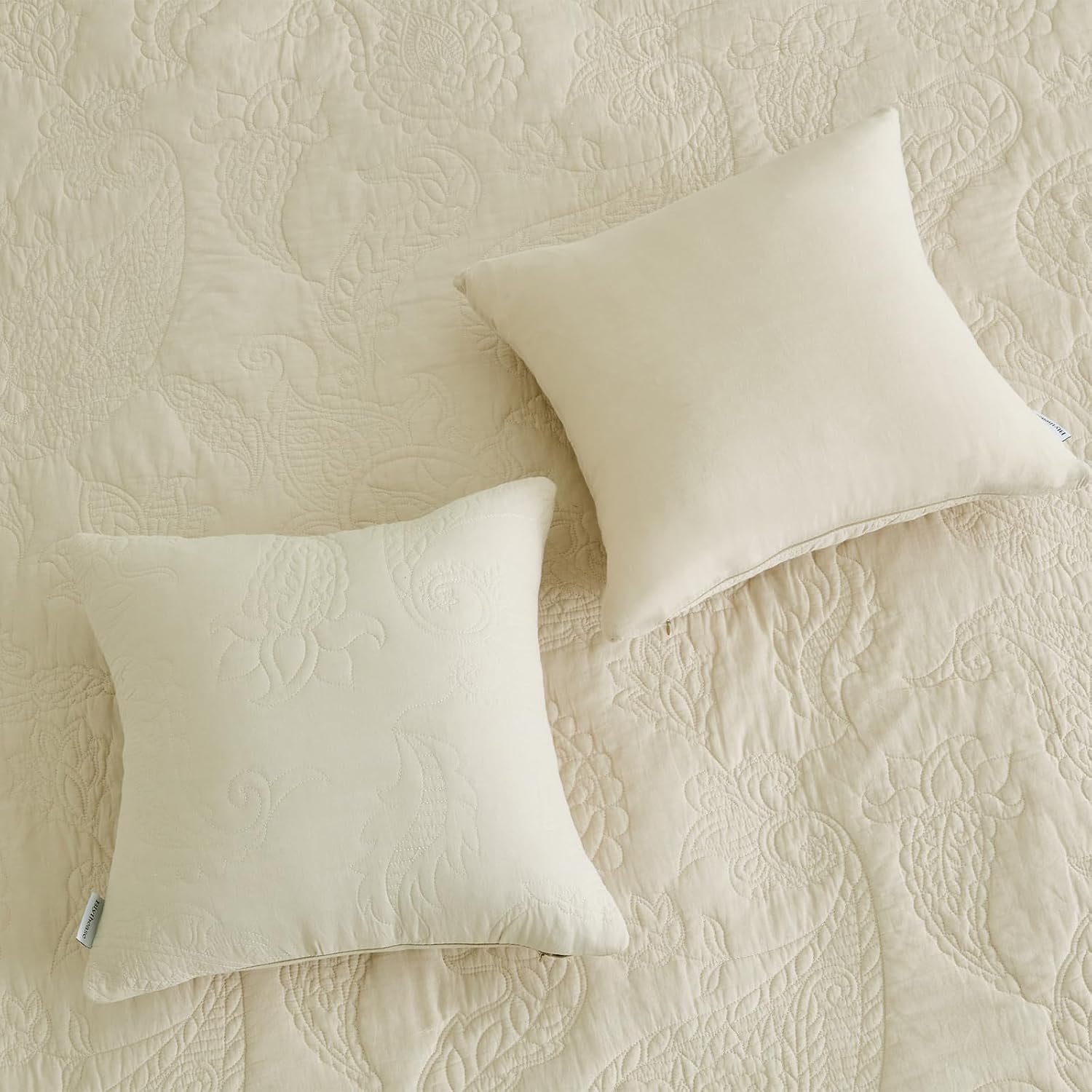 Oversized King Bedspread Cotton 128x120 Extra Wide, Reversible Paisley Pattern Design, Lightweight Bedding Cover, 5 Piece Set, Khaki - Image 6