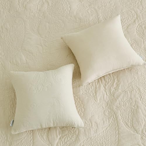 Miniatura 6 de Colcha extragrande de algodón tamaño King, diseño reversible de cachemira, funda de ropa de cama ligera, juego de 5 piezas - KingCal King, caqui